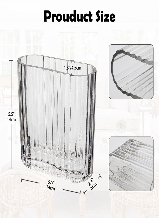 GnFlus Clear Glass Vase 5.5 Inch Ribbed Vase for Flowers Unique Fluted Vase for Centerpiece Decorative Modern Vase for Wedding Dinning Living Room Table Home Office - Image 2